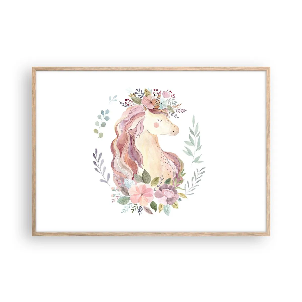 Plakat i ramme af lyst egetræ - En invitation til eventyrets verden - 100x70 cm