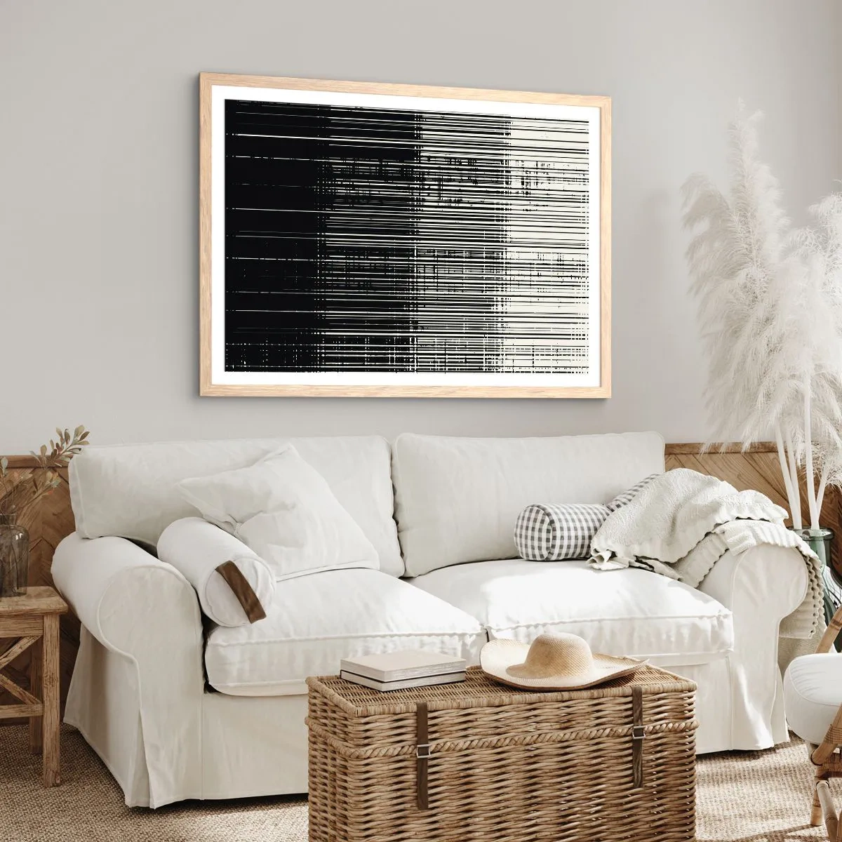 Plakat i ramme af lyst egetræ - Bølger og vibrationer - 100x70 cm