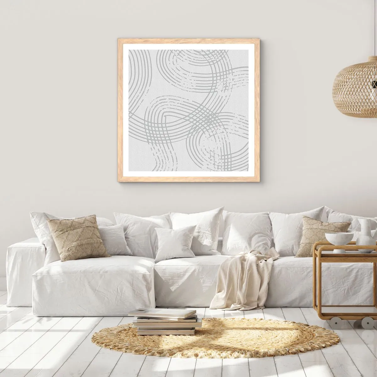 Plakat i ramme af lyst egetræ - Der er ingen lige vej - 40x40 cm