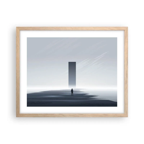 Plakat i ramme af lyst egetræ - Mulighed eller trussel? - 50x40 cm