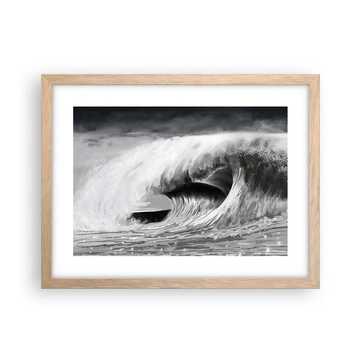 Plakat i ramme af lyst egetræ - Havets vrede - 40x30 cm