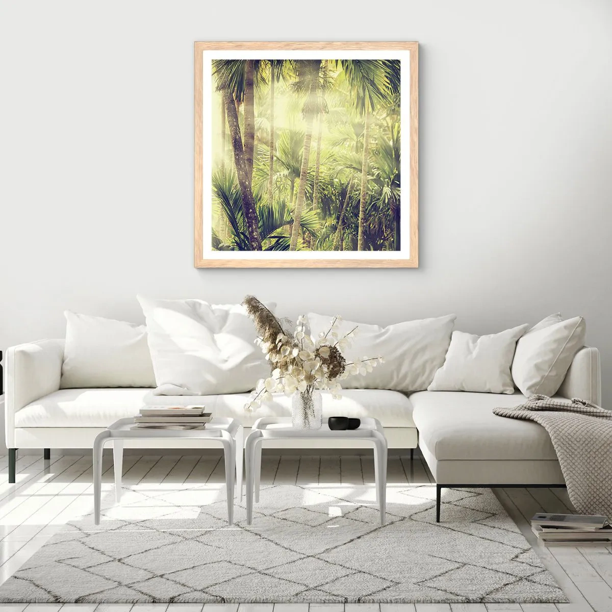 Plakat i ramme af lyst egetræ - I grønne gløder - 50x50 cm