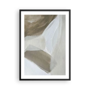 Plakat i sort ramme - Minimalistisk abstraktion i beige nuancer - 50x70cm - Bølge af hvidt - Moderne vægdekoration til stue og soveværelse ARTTOR