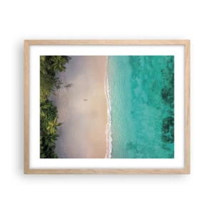 Plakat i ramme af lyst egetræ - Paradis strand - 50x40 cm
