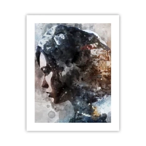 Plakat - Historien om en pige med en by i baggrunden - 40x50 cm