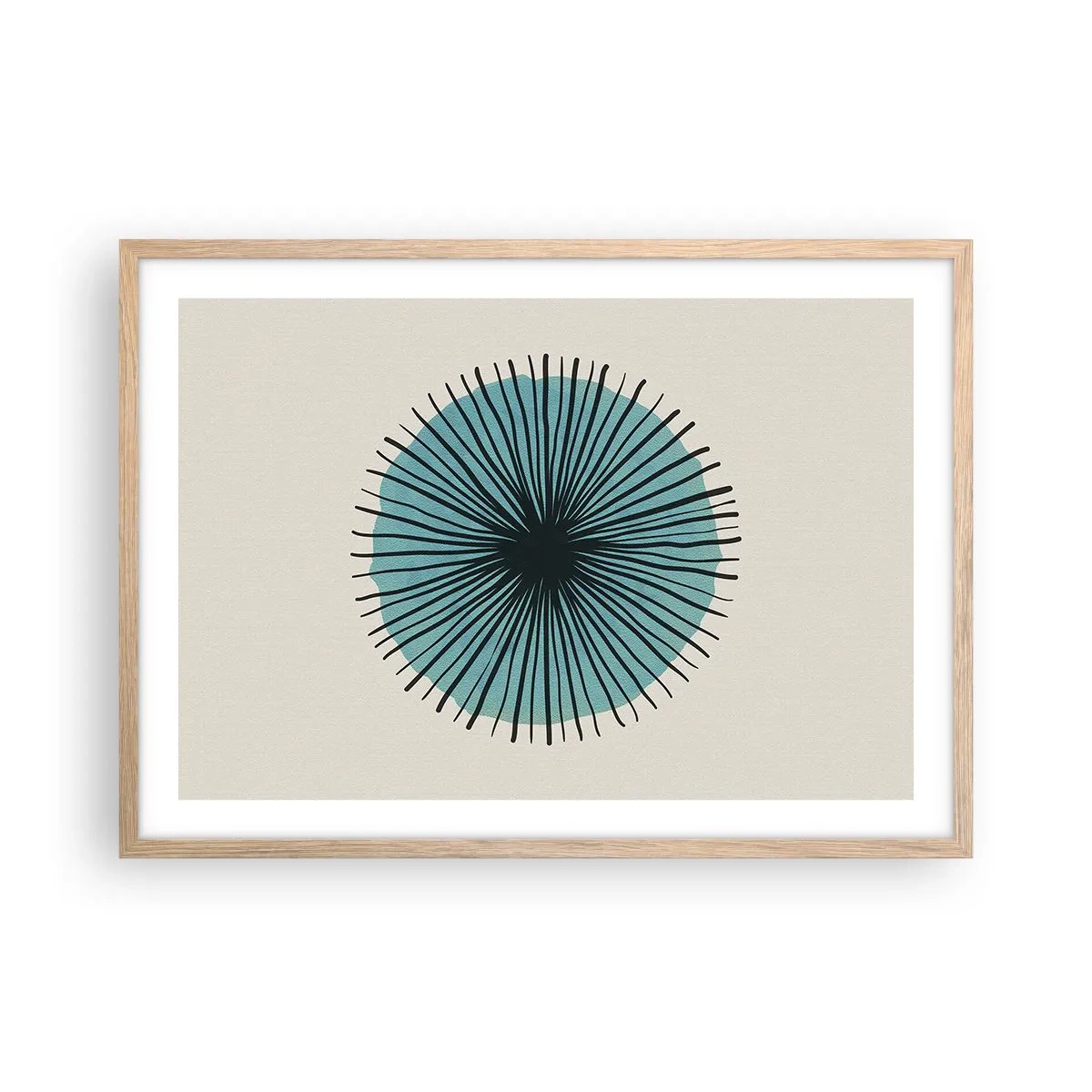Plakat i ramme af lyst egetræ - Strålende på blå - 70x50 cm