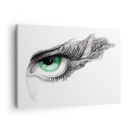 Lærredstryk - Billede på lærred - Kunstnerisk øje med grøn iris og tegningsdetaljer - 70x50cm - Smuk og klar til at angribe - Moderne vægdekoration til stue og soveværelse ARTTOR