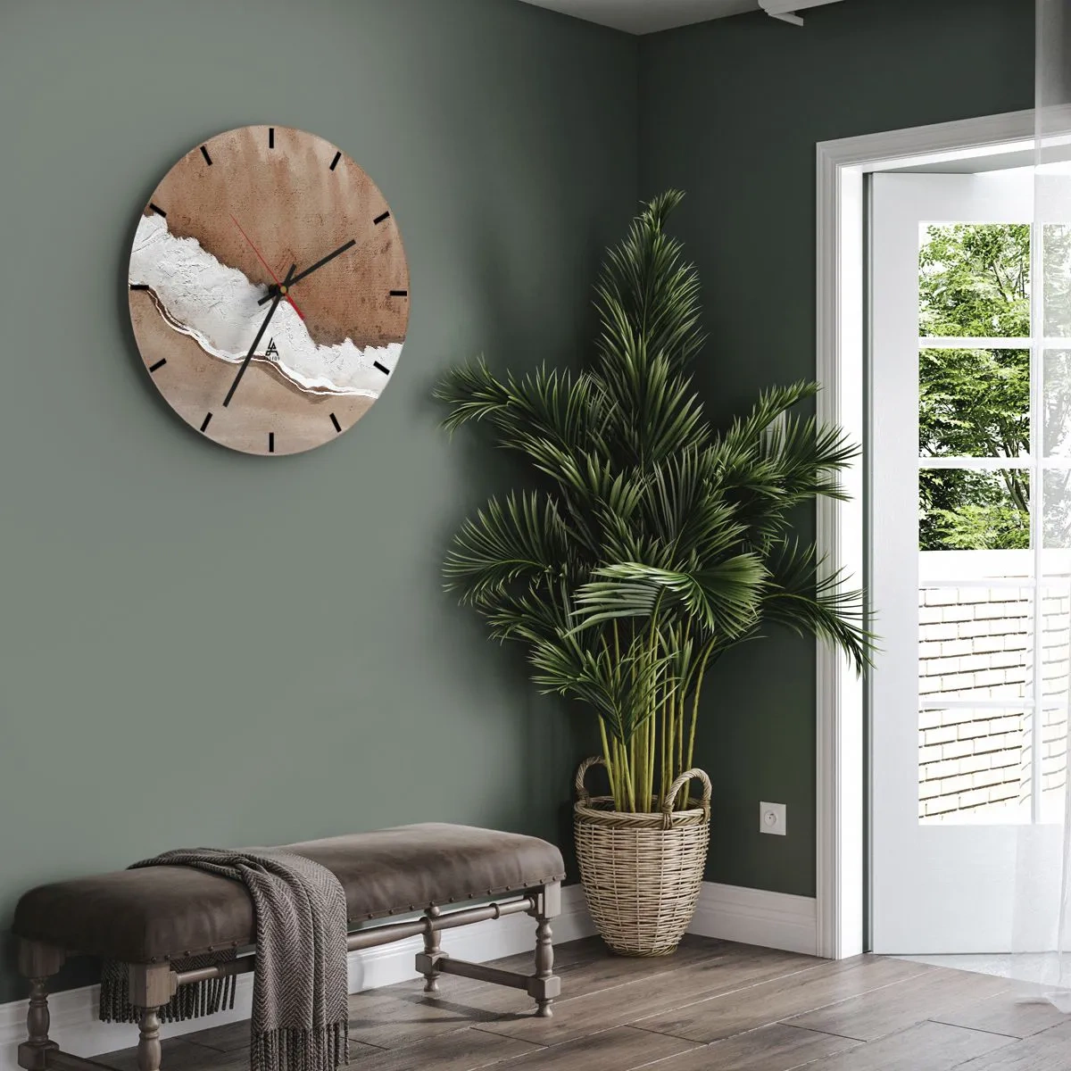 Vægur, Uret - Brun og hvid tekstur inspireret af naturen - 30x30cm - I jordnære farver - Moderne vægdekoration til stue, køkken og soveværelse ARTTOR