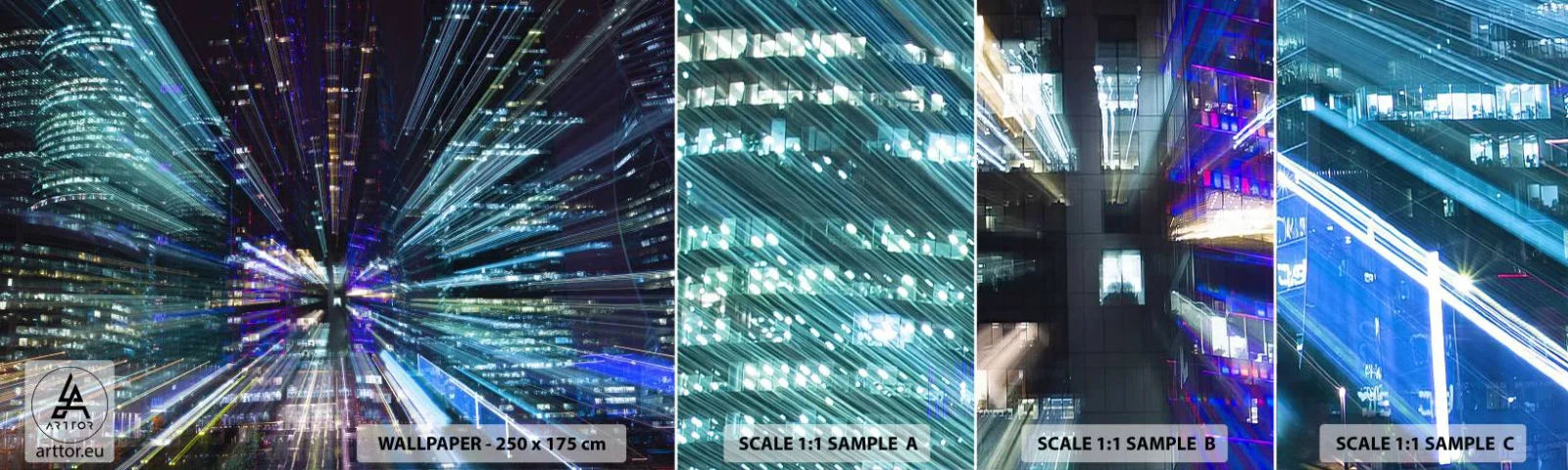 Fototapet Prøve Standard Eco - Overgang til hyperrummet - Abstraktion, By, Grafik - 100x30 cm