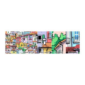 Prøve Fototapet Selvklæbende Deluxe Sticker - Glædelig by - By, Lejehuse, Huse - 100x30 cm