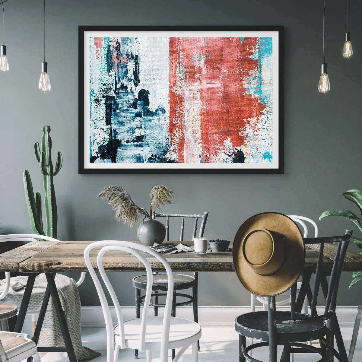 Plakat i sort ramme - Abstrakt halvt og halvt - 100x70 cm