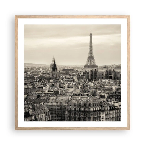 Plakat i ramme af lyst egetræ - Over Paris' hustage - 60x60 cm