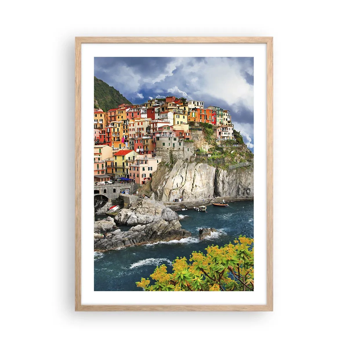 Plakat i ramme af lyst egetræ - En klynge klæber sig til klipperne - 50x70 cm