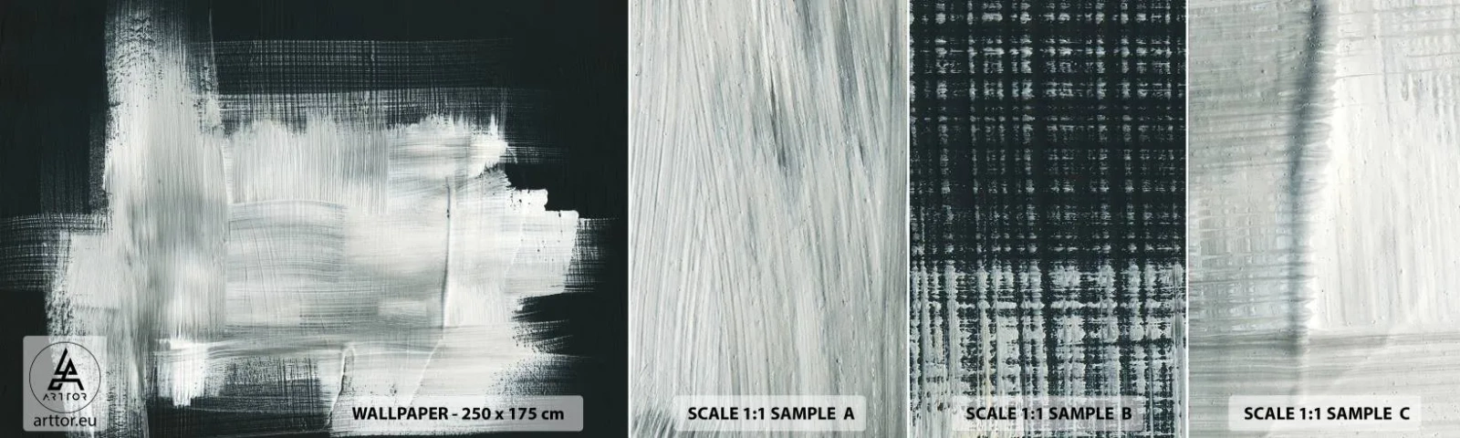 Prøve Fototapet Selvklæbende Deluxe Sticker - Vævet af det lodrette og det vandrette - Abstraktion, Stykke, Sort og hvid - 100x30 cm