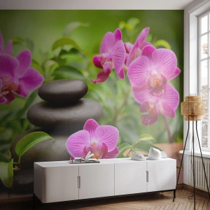 Fototapet Selvklæbende Deluxe Sticker - Pyramide af ro og fred - Blomster, Orkidé, Orkidé - 100x70 cm