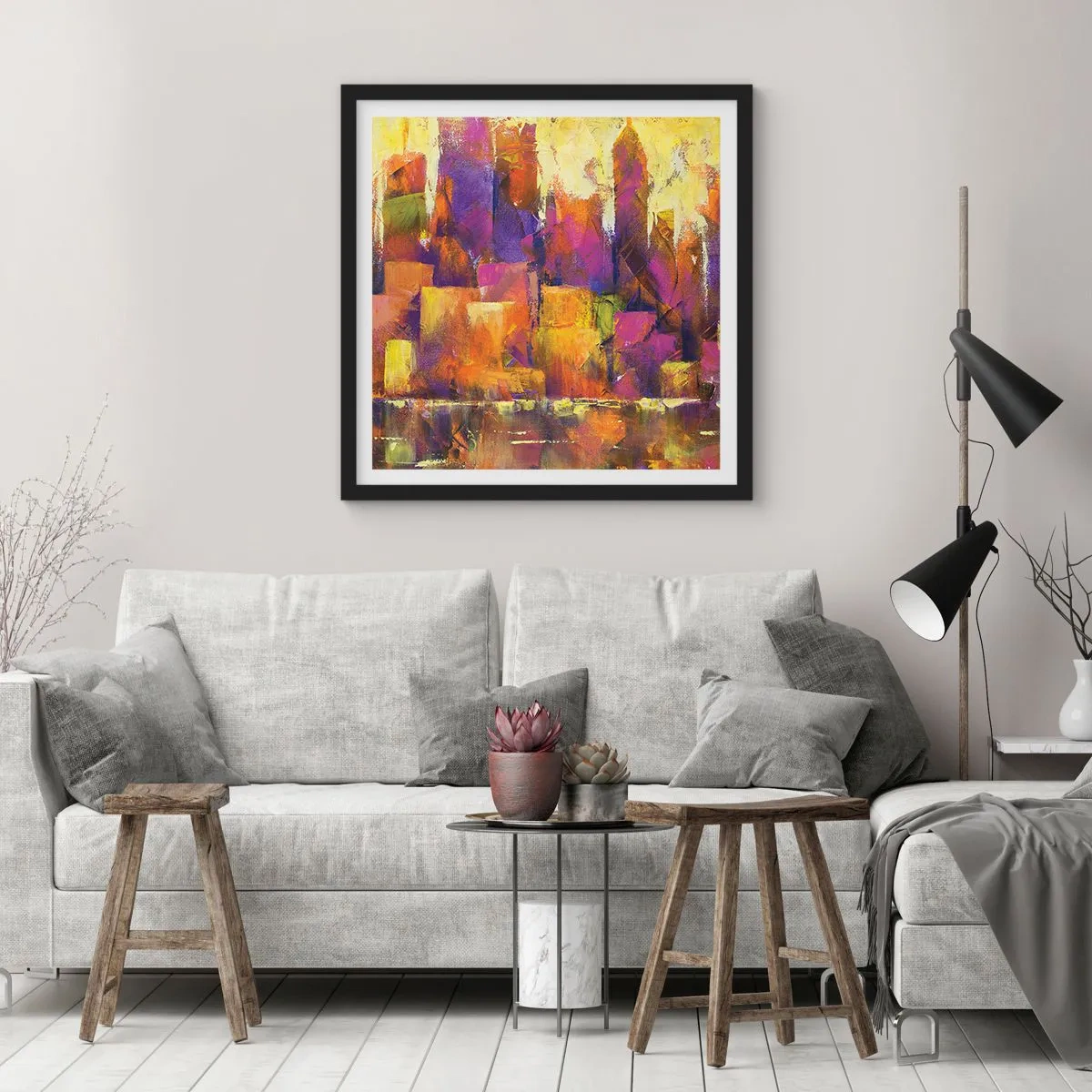 Plakat i sort ramme - Metropolitansk sammensætning - 40x40 cm