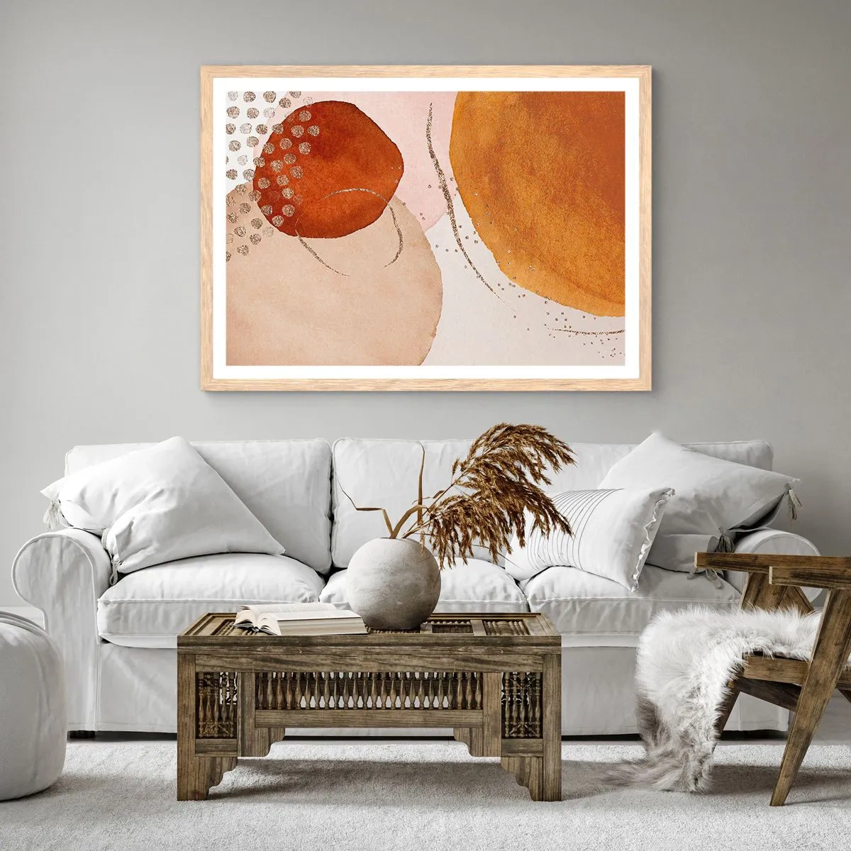 Plakat i ramme af lyst egetræ - Rundhed og bevægelse - 40x30 cm