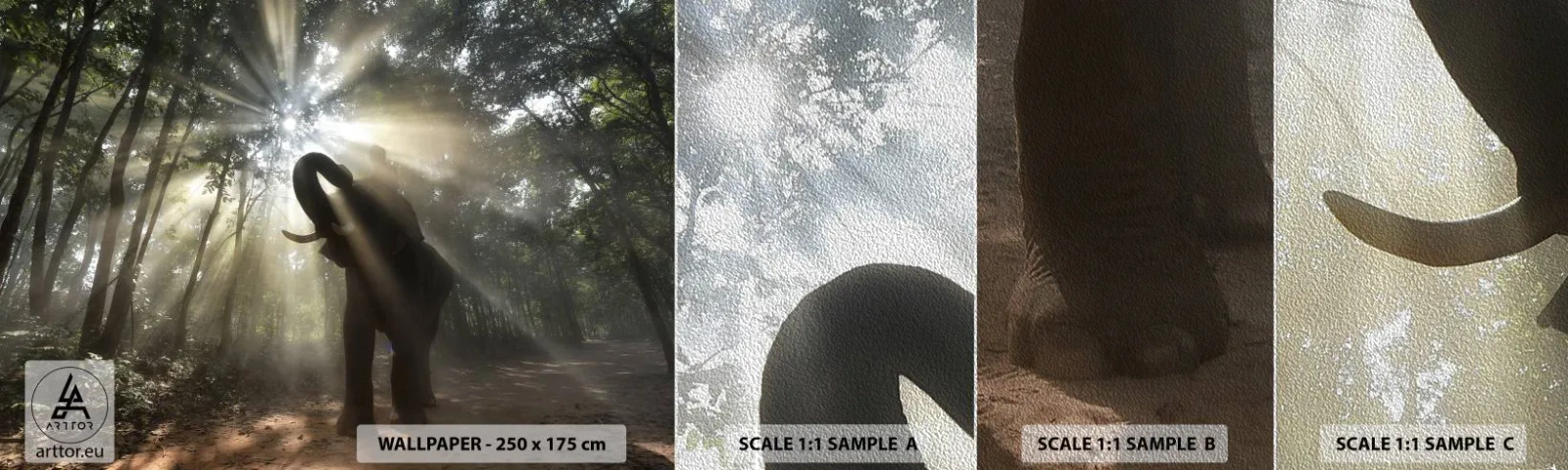 Prøve Fototapet Premium Sand - Under en lykkelig stjerne - Landskab, Elefant, Jungle - 100x30 cm