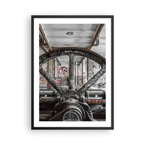 Plakat i sort ramme - Industriel graffitimaskine i en forladt fabrik - 50x70cm - Fabrikkens hemmelige liv - Moderne vægdekoration til stue og soveværelse ARTTOR