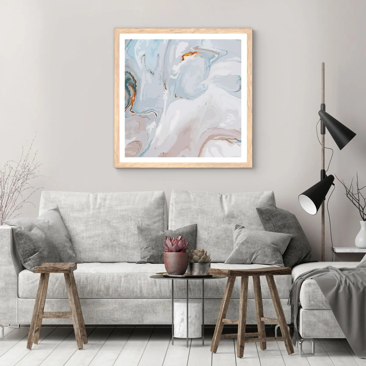 Plakat i ramme af lyst egetræ - Hvid opløftet - 50x50 cm