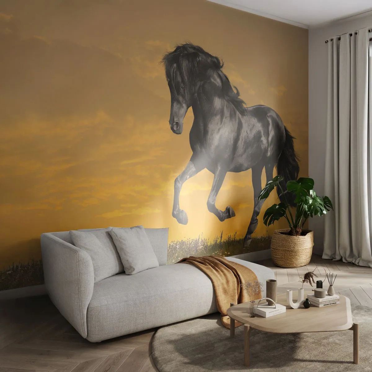 Fototapet Premium Canvas - Smuk, fri og vild - Dyr, Hest, Landskab - 250x175 cm
