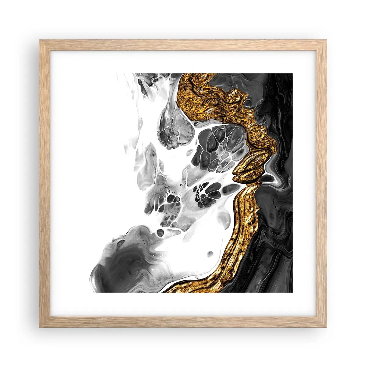 Plakat i ramme af lyst egetræ - Organisk sammensætning - 40x40 cm