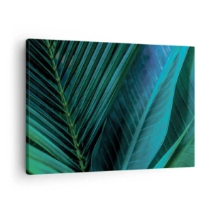 Lærredstryk - Billede på lærred - Nærbillede af tropiske grønne blade - 70x50cm - Anatomi af en grøn - Moderne vægdekoration til stue og soveværelse ARTTOR