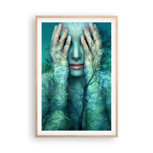 Plakat i ramme af lyst egetræ - Nedsænket i blåt - 61x91 cm