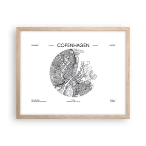 Plakat i ramme af lyst egetræ - Københavns anatomi - 50x40 cm