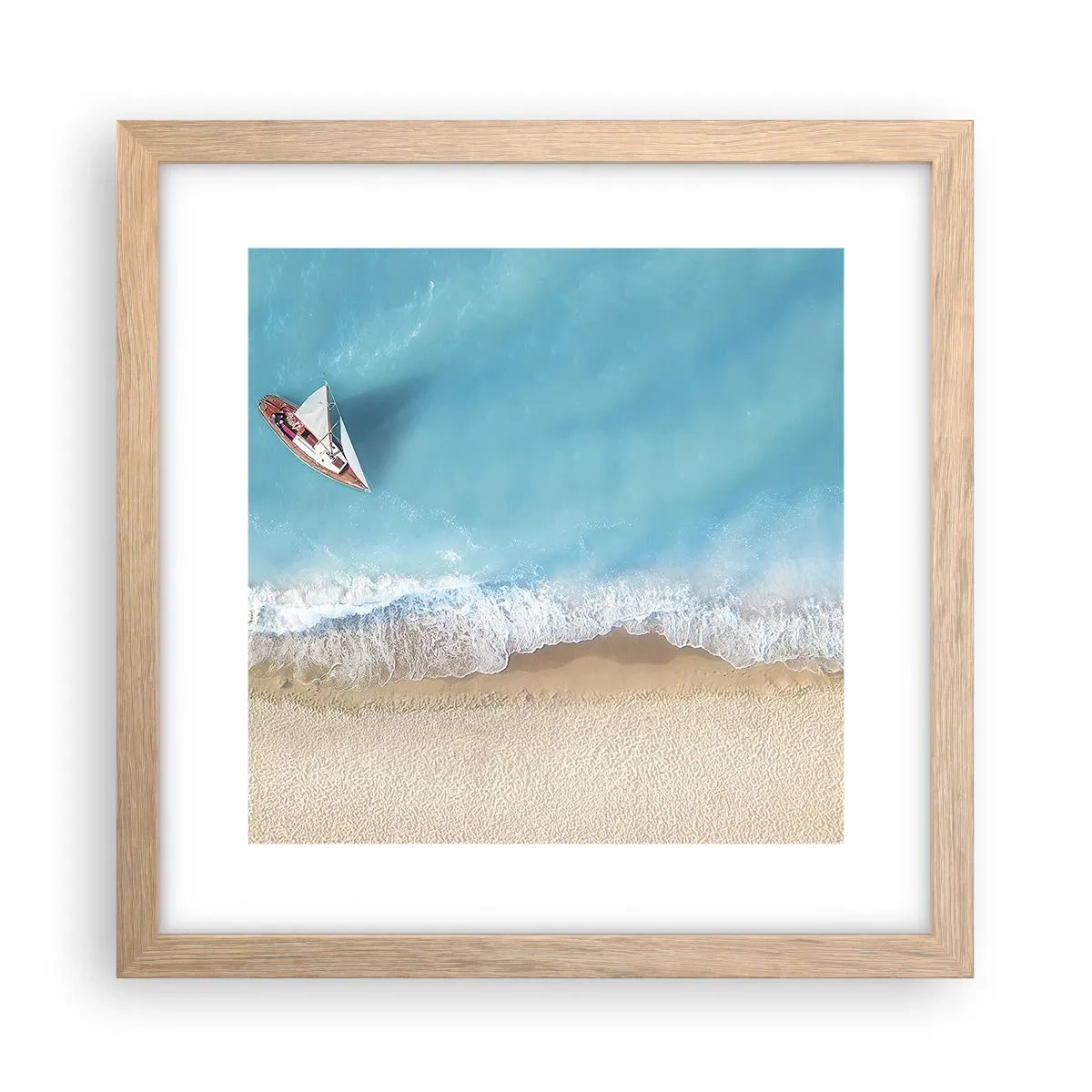 Plakat i ramme af lyst egetræ - På grænsen mellem blå og guld - 30x30 cm