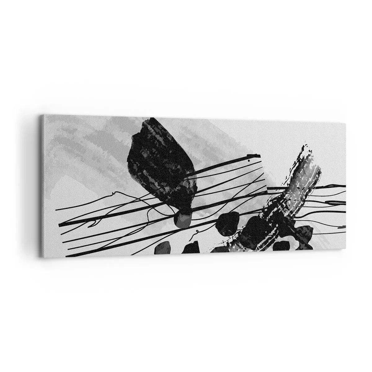 Lærredstryk - Billede på lærred - Sort og hvid organisk abstraktion - 100x40 cm