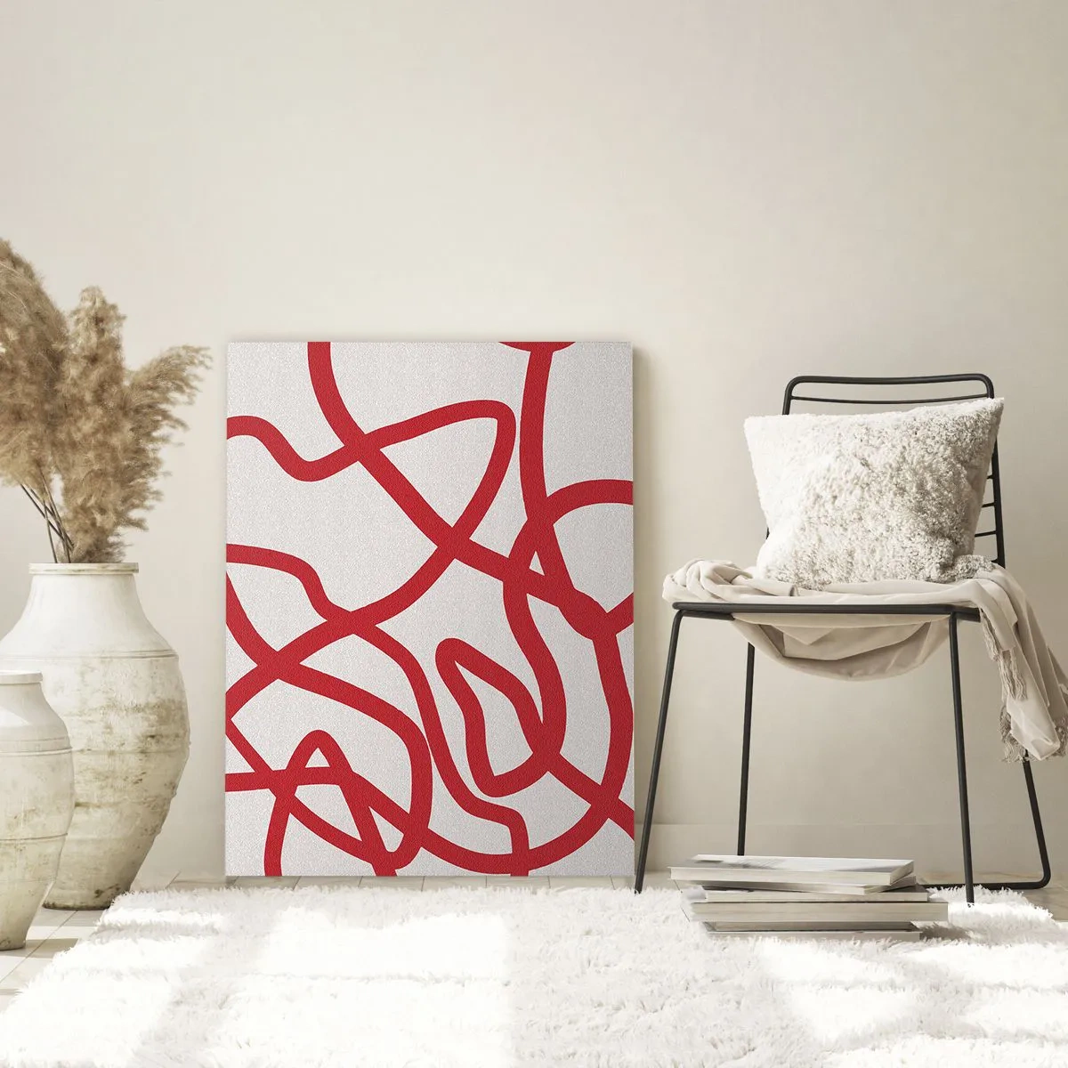 Billede på glas - Rød på hvid - 80x120 cm