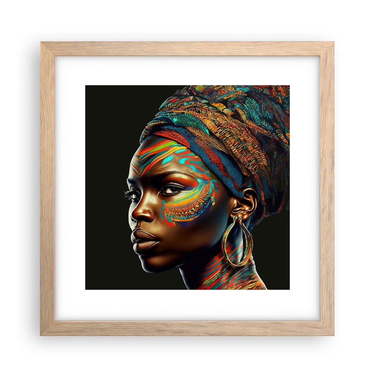 Plakat i ramme af lyst egetræ - Afrikansk dronning - 30x30 cm
