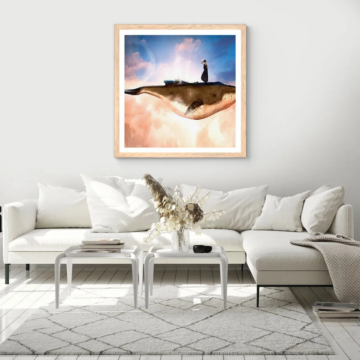 Plakat i ramme af lyst egetræ - En surrealistisk rejse - 40x40 cm