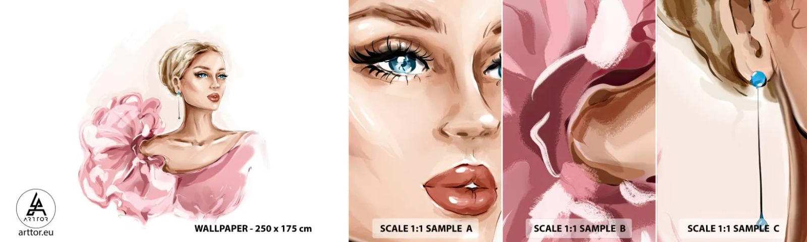 Prøve Fototapet Selvklæbende Deluxe Sticker - Som malet... - Kvinde, Mode, Grafik - 100x30 cm