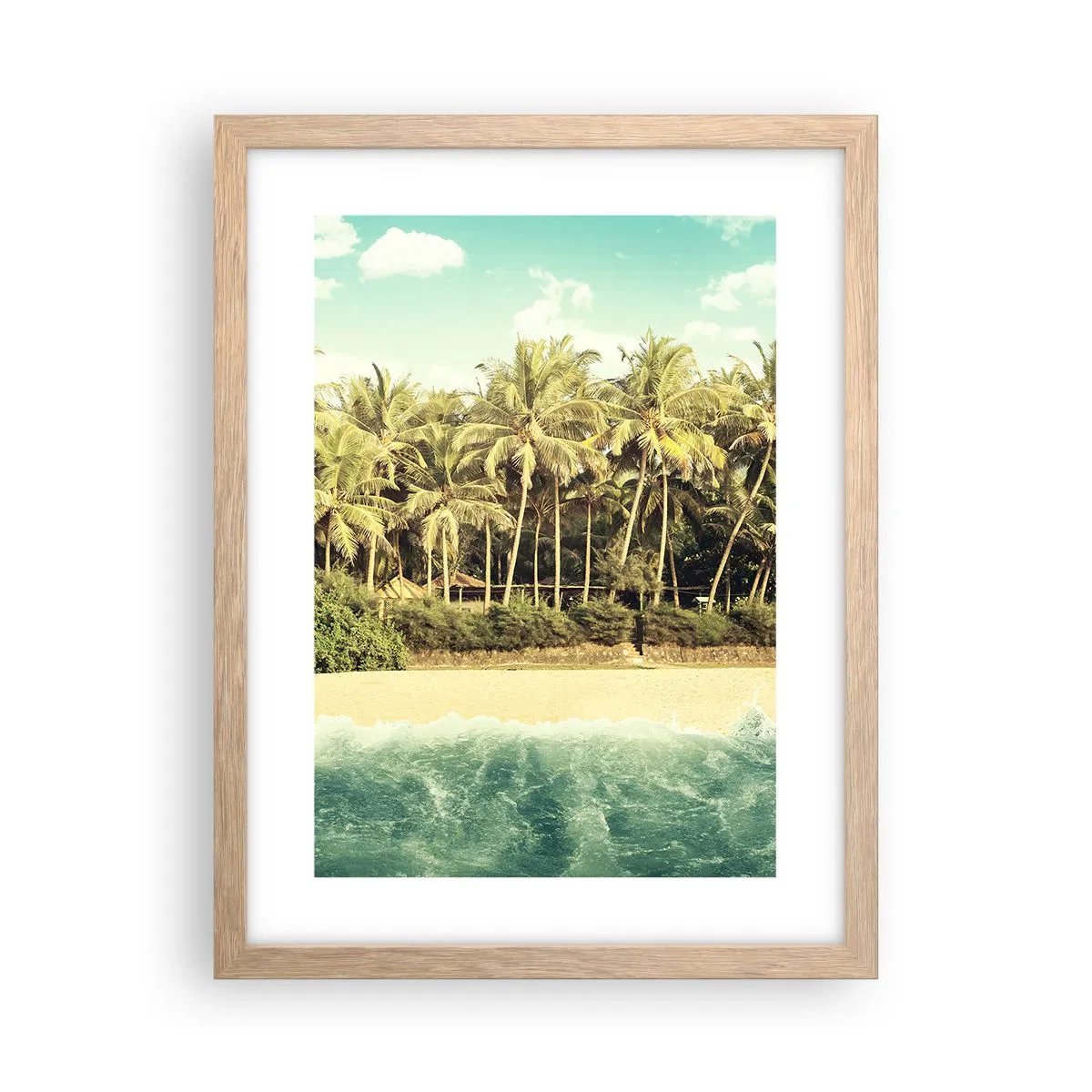 Plakat i ramme af lyst egetræ - Hvad med her? - 30x40 cm