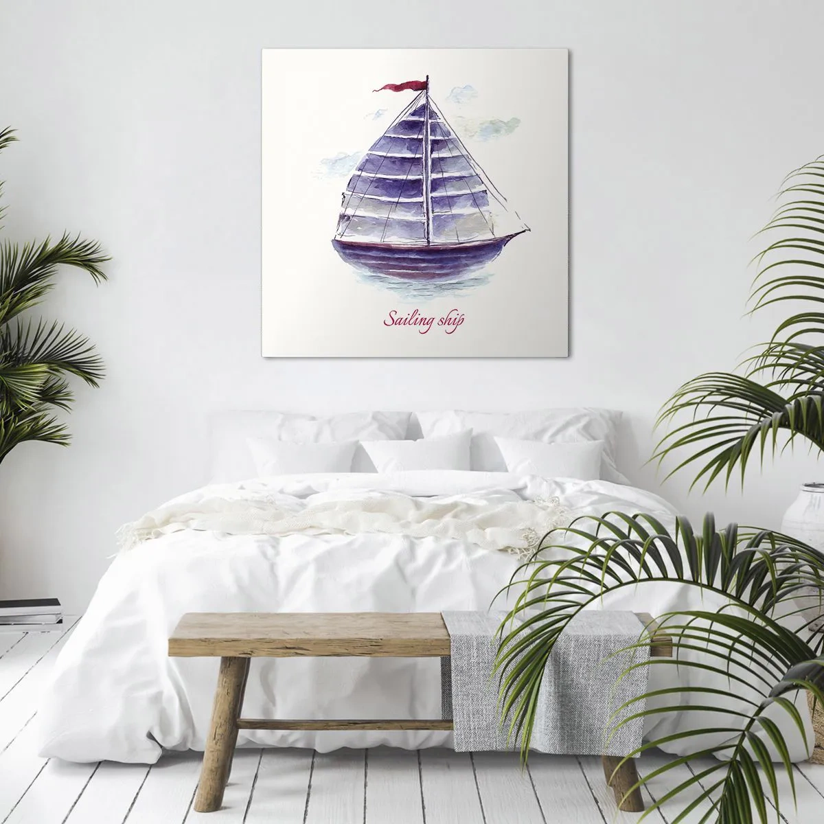 Lærredstryk - Billede på lærred - Fulde sejl og roligt vand - 40x40 cm