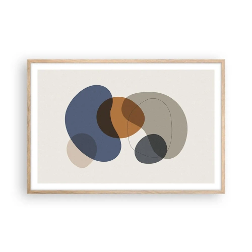 Plakat i ramme af lyst egetræ - Dråber af farve - 91x61 cm