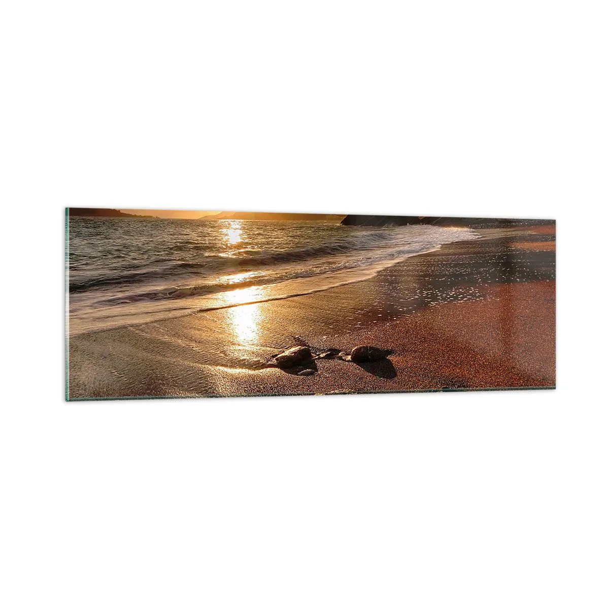 Billede på glas - Følg solen til bjergene - 90x30 cm