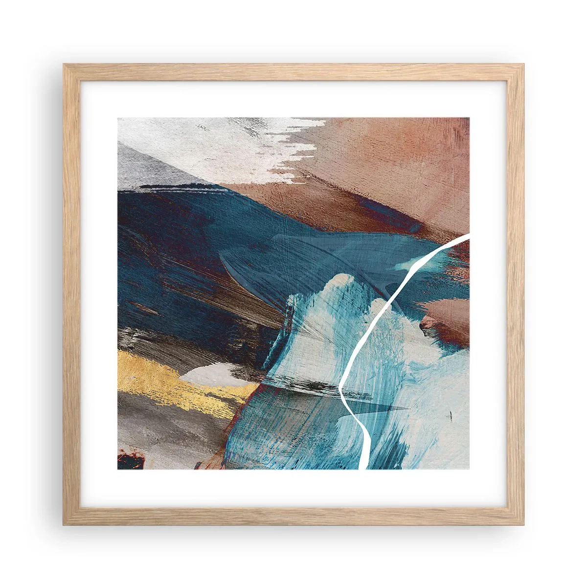 Plakat i ramme af lyst egetræ - Med flair og energi - 40x40 cm