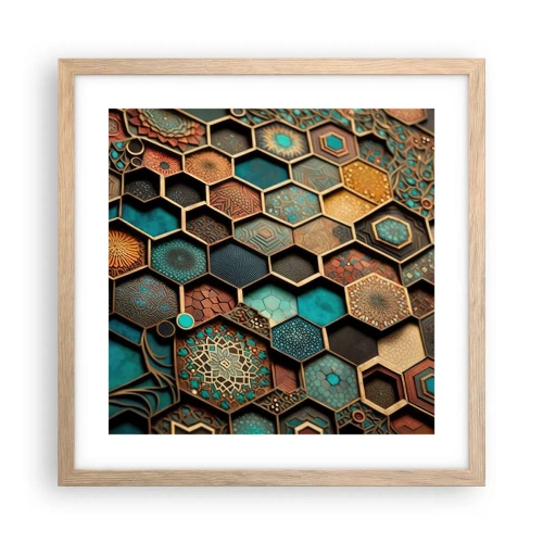 Plakat i ramme af lyst egetræ - Arabiske ornamenter - en variation - 40x40 cm