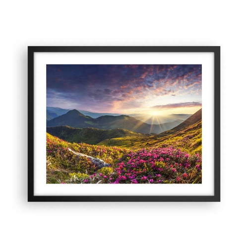 Plakat i sort ramme - Friskheden af en morgen i bjergene - 50x40 cm