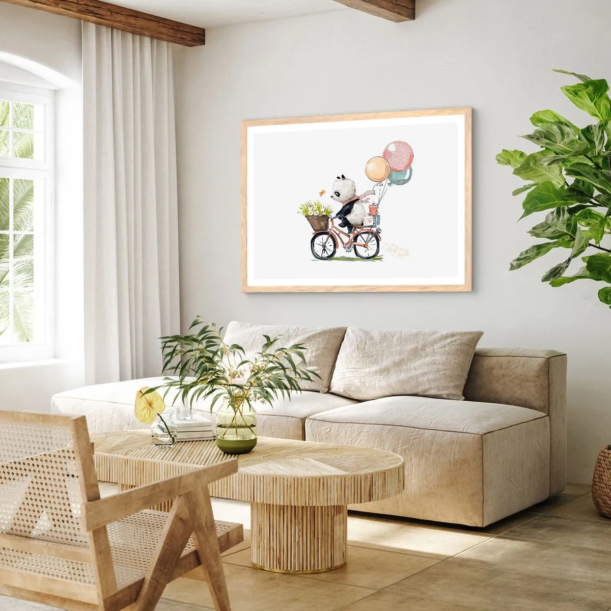 Plakat i ramme af lyst egetræ - Glædelig dag - 91x61 cm