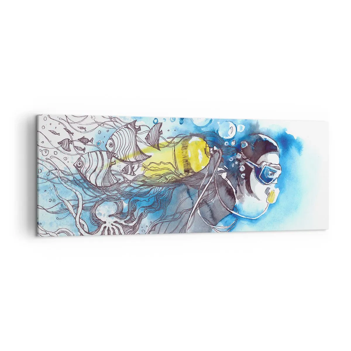 Lærredstryk - Billede på lærred - Stor blå - 140x50 cm