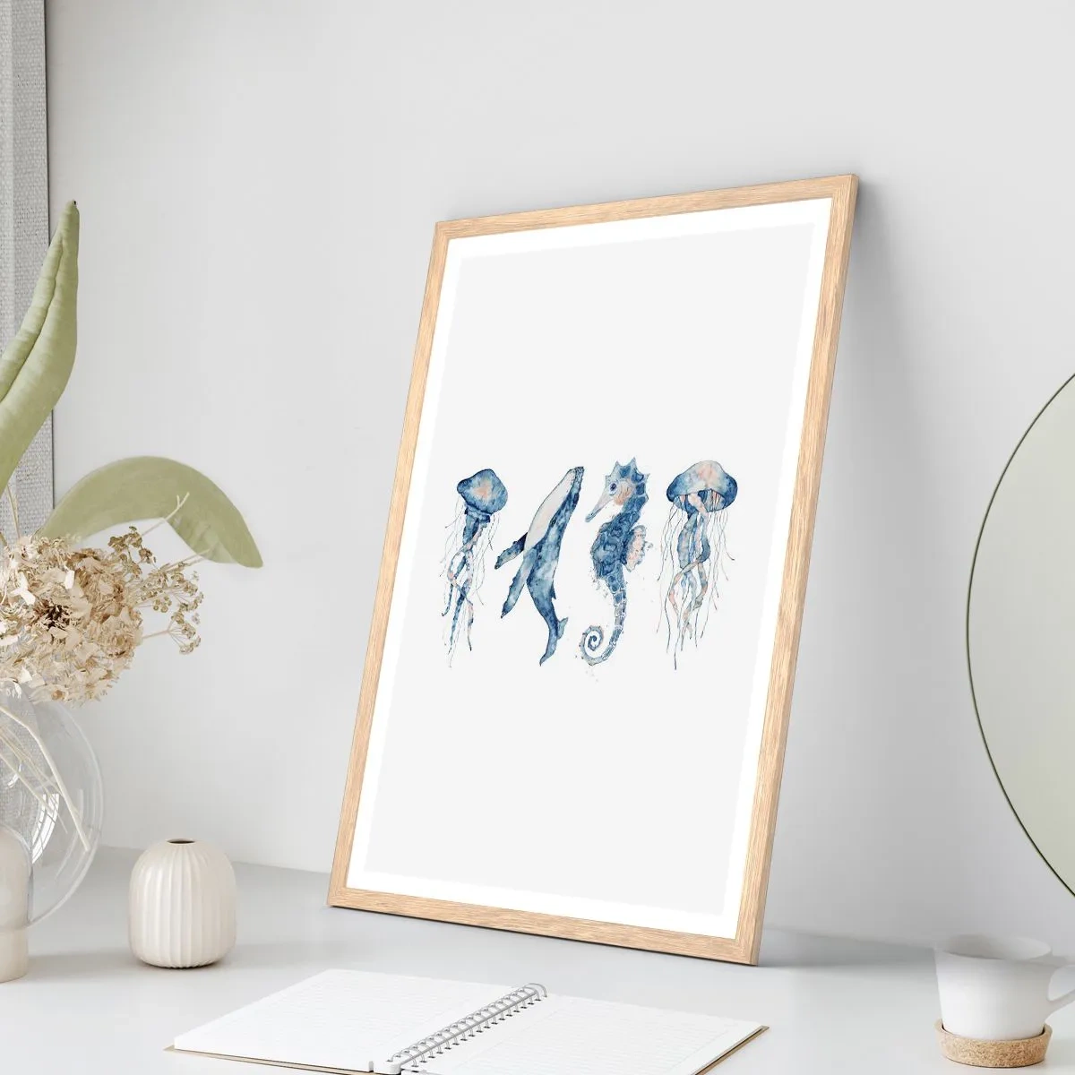 Plakat i ramme af lyst egetræ - Havets vidundere - 30x40 cm