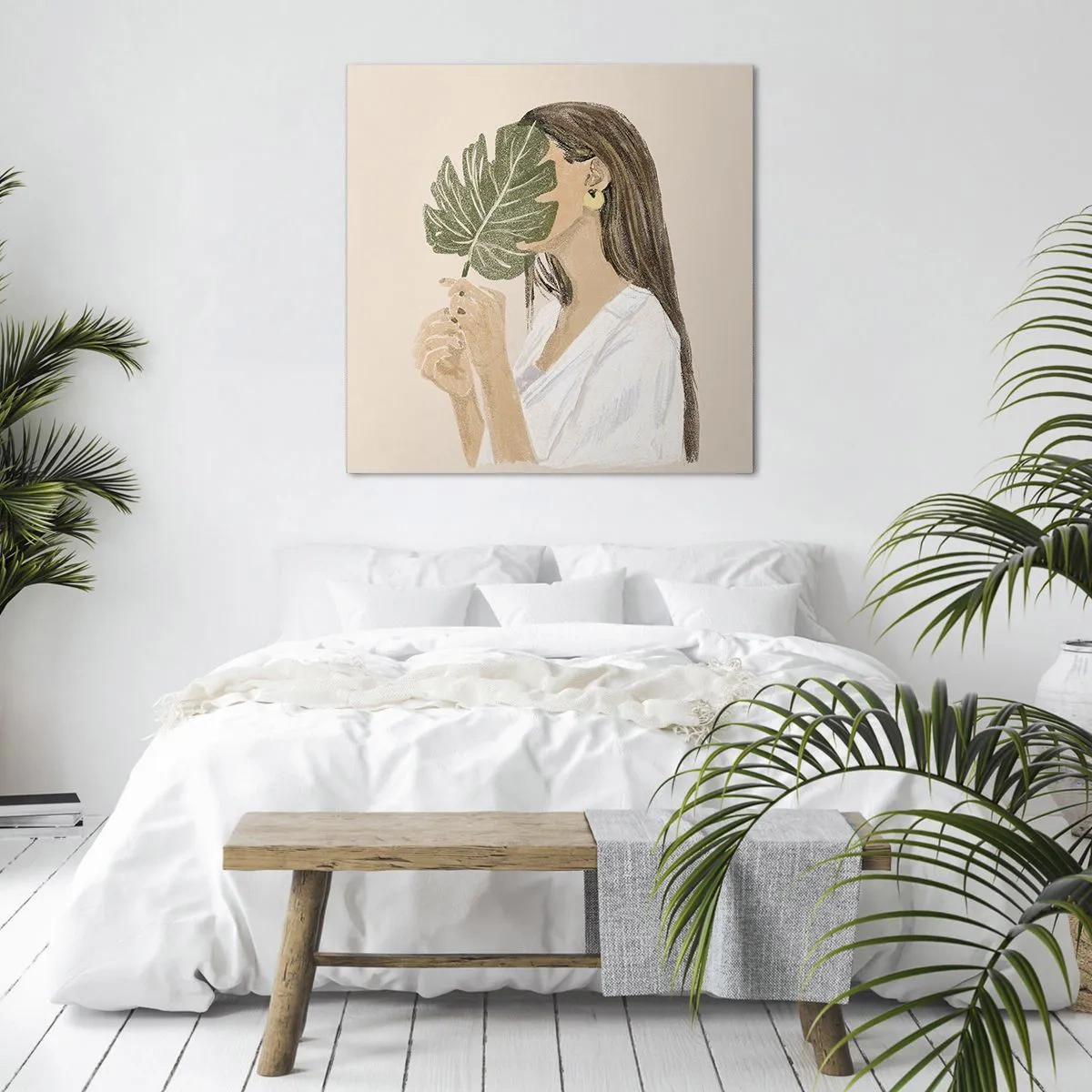 Lærredstryk - Billede på lærred - Mystisk portræt med en vifte - 40x40 cm