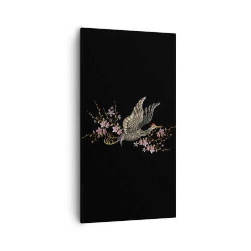 Lærredstryk - Billede på lærred - Eksotisk broderet fugl - 55x100 cm