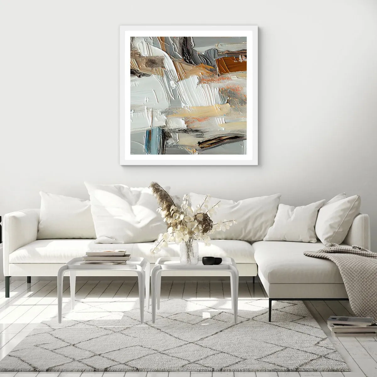 Plakat i hvid ramme - Farverige lagdelinger - 30x30 cm