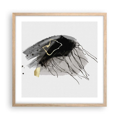 Plakat i ramme af lyst egetræ - I sort og guld - 50x50 cm