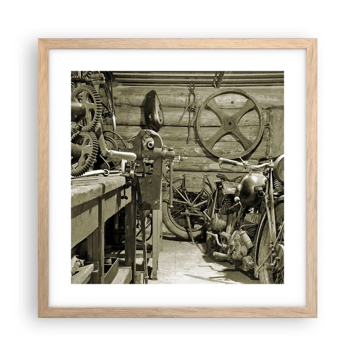 Plakat i ramme af lyst egetræ - I onkel Wladeks skur - 40x40 cm